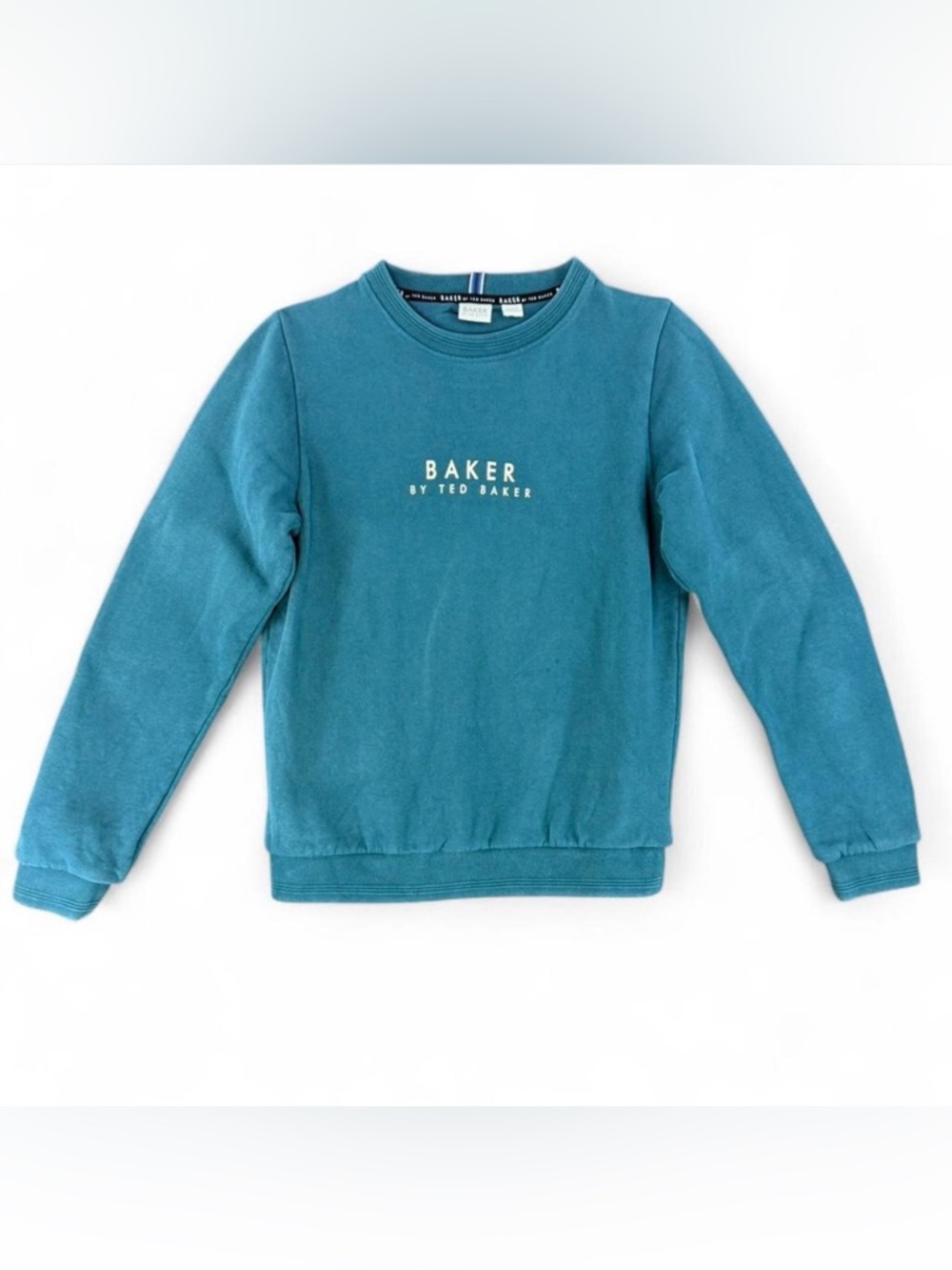 Baker by Ted Baker Teal Blue Logo Kids pullover Sweatshirt Youth Size 13Y